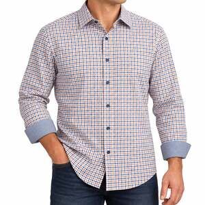 Con.Struct Shirt Mens XL Blue Orange Stretch Slim Fit Flip Cuffs Check Button Up